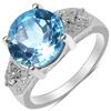 Blue Topaz Halo Ring 14K White Gold Plated Sterling Silver Ring with White Topaz Accents, Statement Gemstone Ring