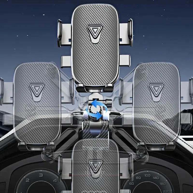 2-in-1 Car Phone Mount: Suction Cup & Metal Crocodile Clip, 360° Rotation Anti-Shake Bracket for 3.5-7" Phones - Dashboard/Vent Mount,One-Hand Release