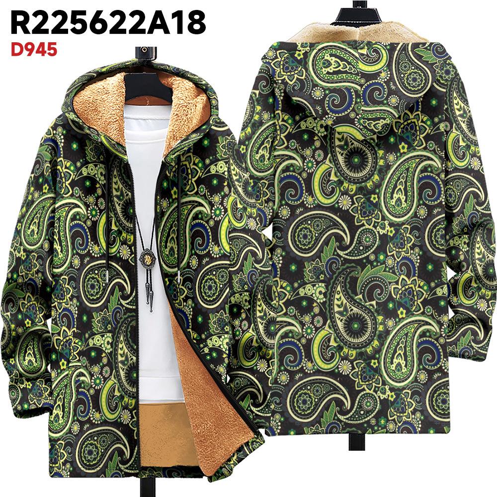 New jacket: multi-colored pattern elements, zipper hooded cardigan, thickened winter fleece padded clothes, yellow lining, trendy cotton clothes