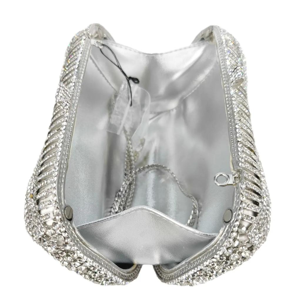 Boutique De FGG Silver Rhinestone Clutch Purses for Women Formal,Bow Crystal Evening Bags,Bridal Wedding Party Minaudiere Bag