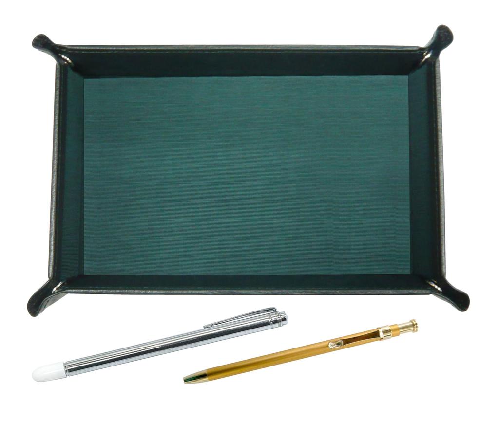 Moss Green Cowhide Leather Pen Tray with Metal Pointer and 60 Slim Ballpoint Pens Japanese-made Gold-colored (TRAMG-701S-SV60KBP)