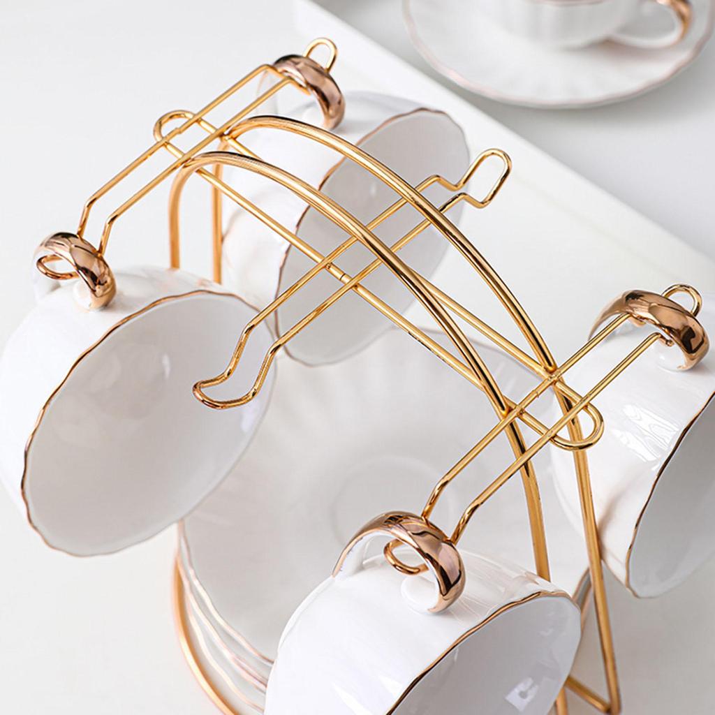 Tea Cup and Saucer Display Rack Mug Hanger Water Drainer Stainless Steel Cup Rack for Countertop Bottle Kitchen Decor
