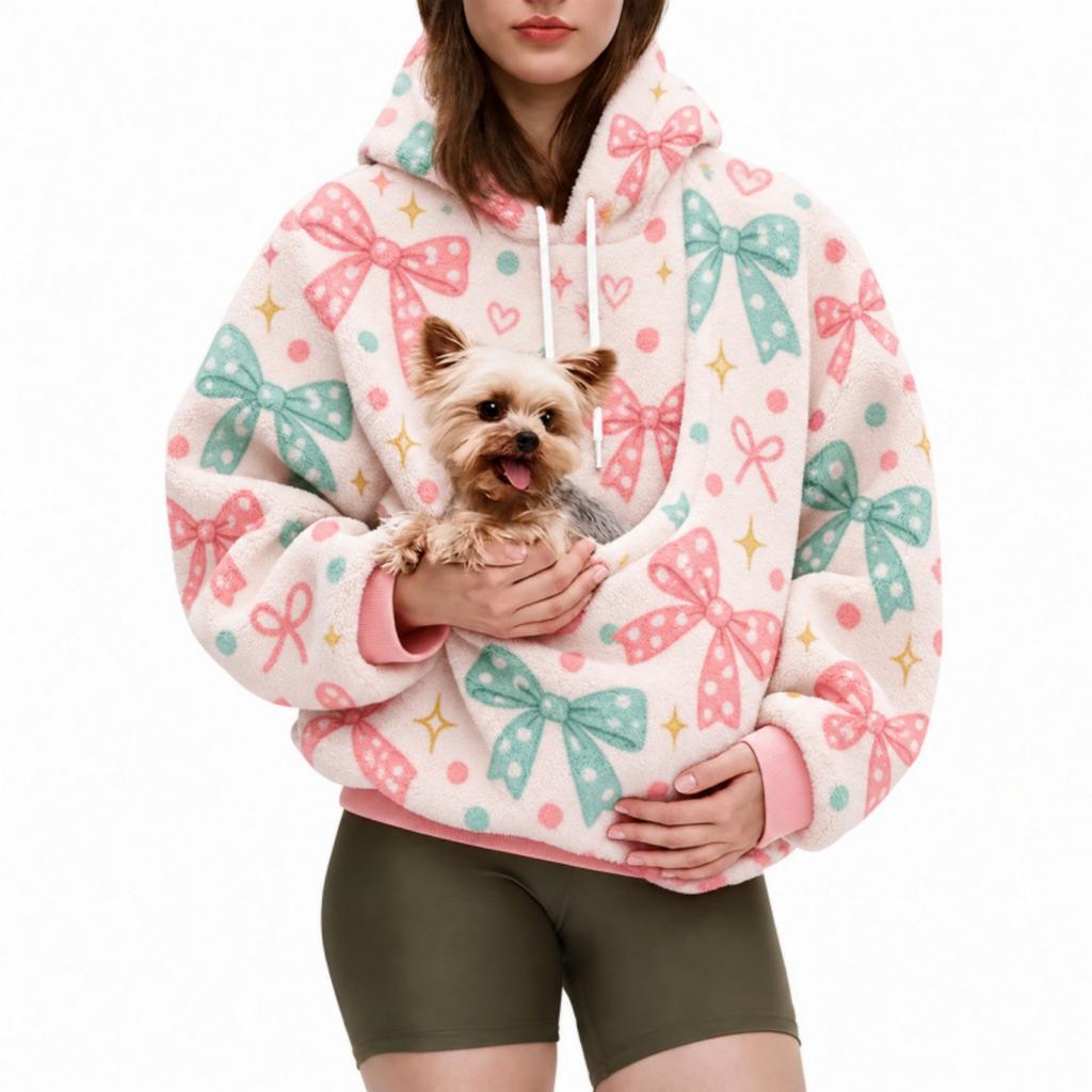 Women's Candy Color Print Hoodie with Pet Pouch for Casual Wear