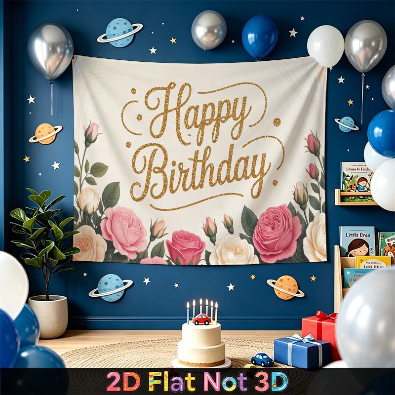 Gold Floral Birthday Backdrop 1pc - Celebration Decor