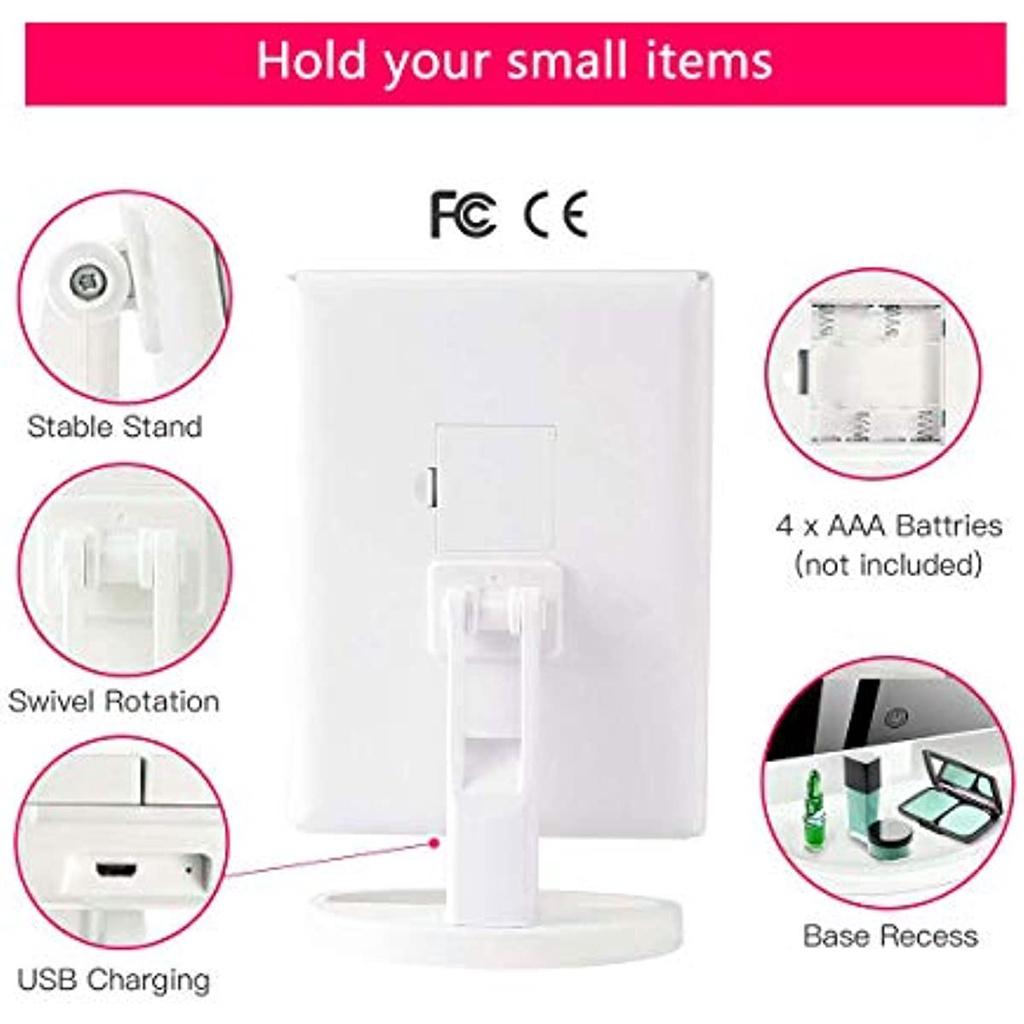 Make-up-Spiegel, Kosmetikspiegel, 36 LED dimmbar, drei Spiegelvergrößerungen 1x, 2x, 3x, 180 ° einstellbare Drehung, doppelte Stromversorgung, Kosmetikspiegel