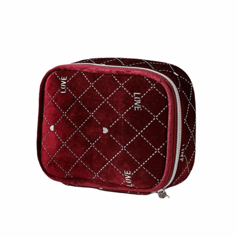 Portable Velvet Makeup Bag Cute Ladies Coin Purse Mini Makeup Bag Travel Accessories темно-красного