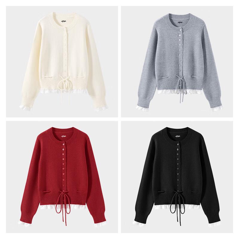 MJ STYLE Faux Two-Piece Lace Knit Cardigan Sweater