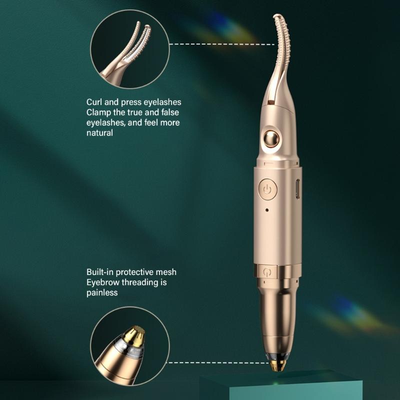 2 in 1 Beauty Tool Convenient Ladies' Electric Eyebrow Shaping Tool Heating Eyelash Curler Delicate Face Hair Trimmer