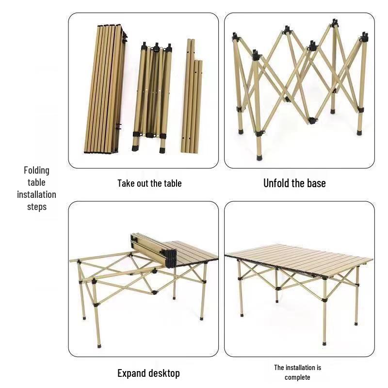 Portable Metal Roll-Up Folding Table for Camping, Picnic, and BBQ