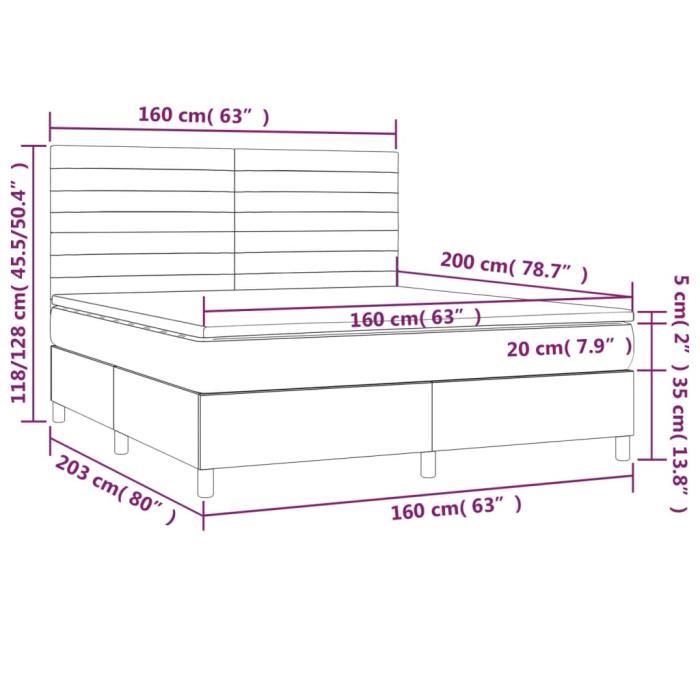 3142425 vidaXL Lit à sommier tapissier avec matelas Gris clair 160x200cm Tissu