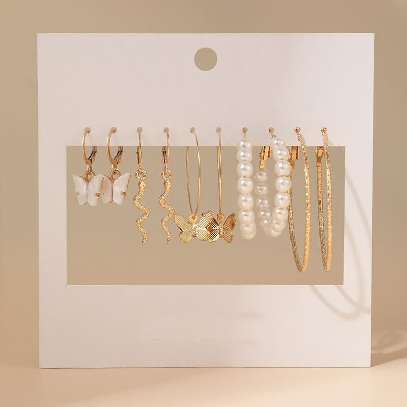 17KM Trendy Exquisite Pearl Metal Earrings Set for Women Geometric Circle Dangle Drop Earrings Acrylic Set of Earrings Jewelry