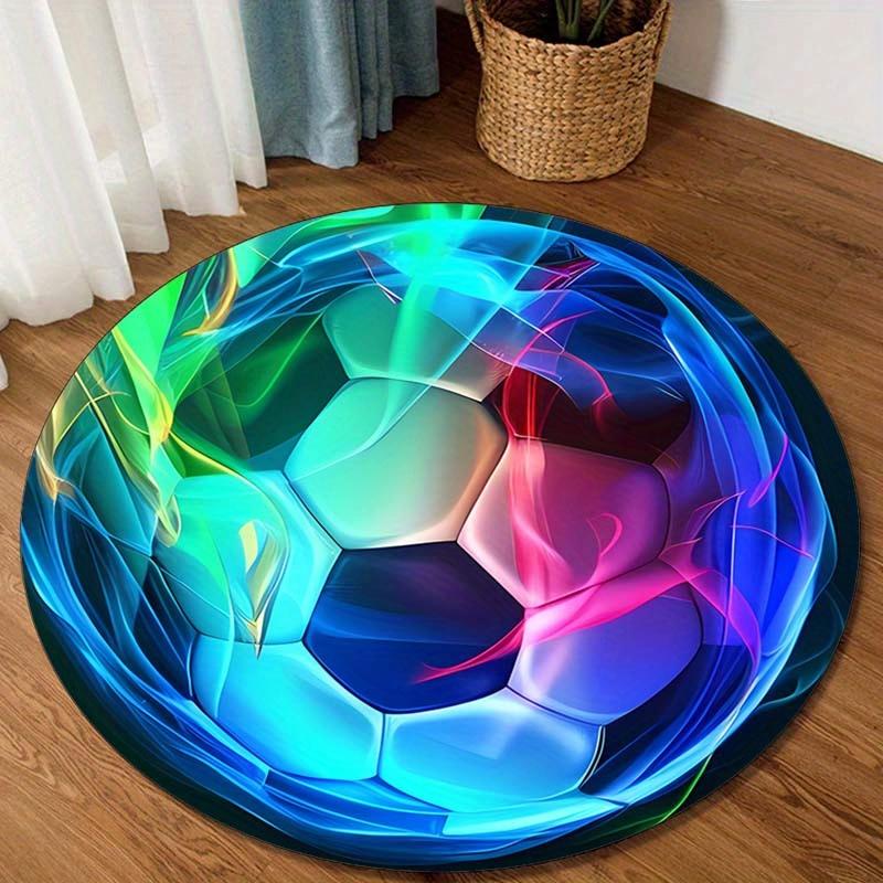 Soft Soccer Themed Round Rug, Non-Slip Washable Polyester Carpet for Living Room, Bedroom, Office Decor Mat, Cozy Gift