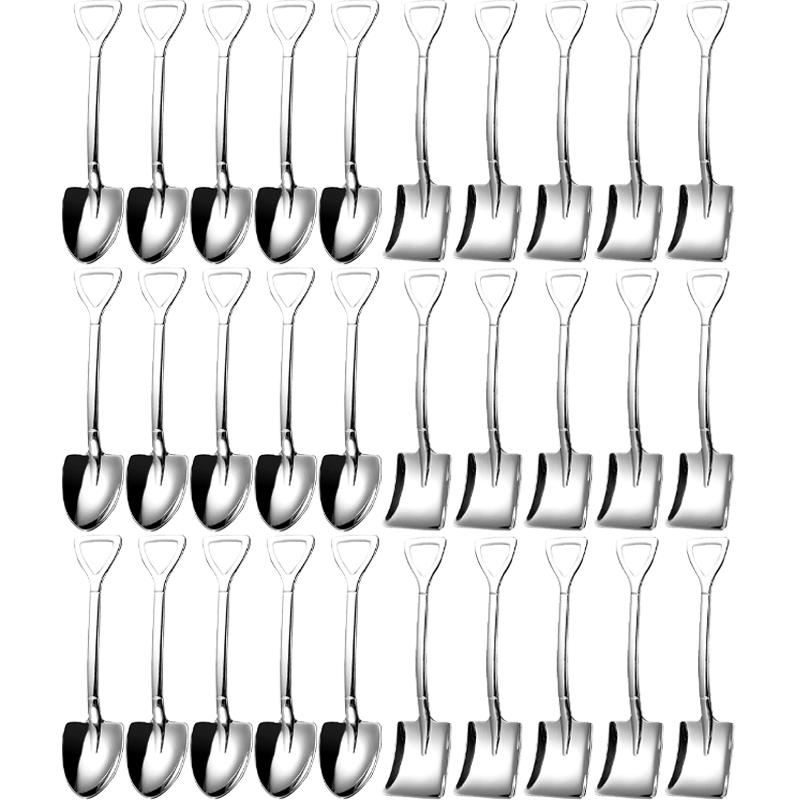 

Silver Stainless Steel Shovel Spoons Mini Fruit Watermelon Spoon Ice Cream Dessert Scoops Coffee Teaspoon Kitchen Tableware Sets 20PCS