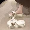 Fashion 7CM Platform Slippers Women Sandal 2024 New Summer Flat Slippers Women Bow Leather Beach Shoes Summer Footwear for Woman