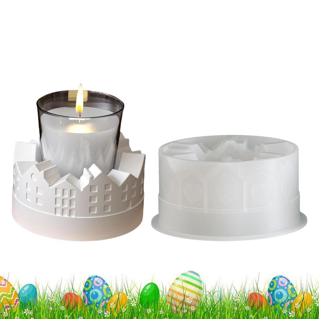 DIY Love Circular House Candle Holder Candle Cup Holder Mold House Shape Round Silicone Decoration Candlestick Holder Mold