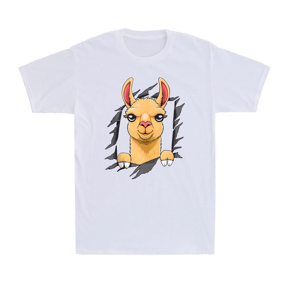 Llama Looks From Torn Fabric Funny Cute Llama Animal Lovers Men s T-Shirt L