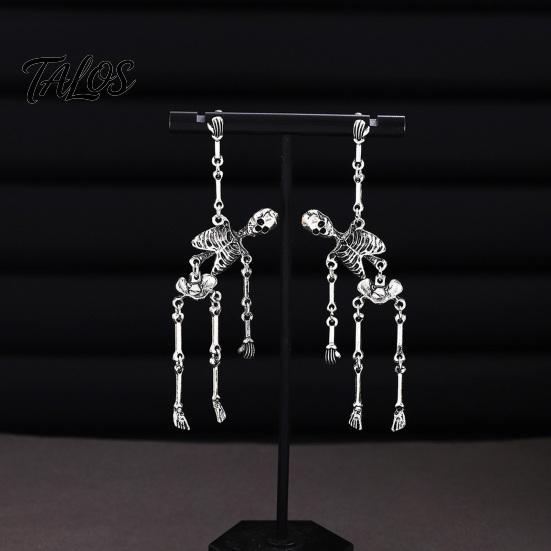 Cool Grunge Jewelry 1 Pair Halloween Earrings, Spooky Gothic Skeleton Dangle Earrings Drop Punk Skull Articulated for Women Party Accessories