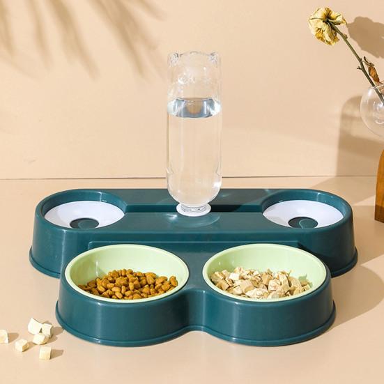 Dispensador Automático de Água para Animais de Estimação com Tigelas Duplas Anti-Tombamento Cães e Gatos Fluxo de Água por Gravidade Sem Derramamentos Acessórios para Animais de Estimação