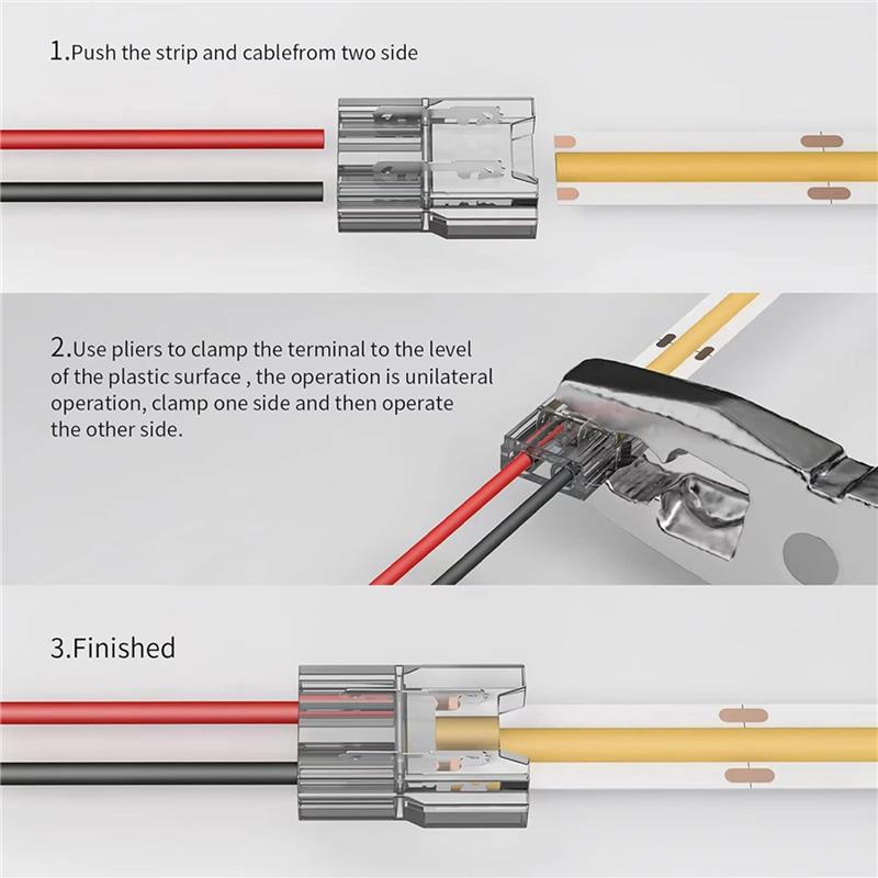 A25F-LED Light Strip Connectors 40Pcs 2Pin Strip To Wires LED Tape Light Connectors,Transparent Solderless No Dark Area 8Mm