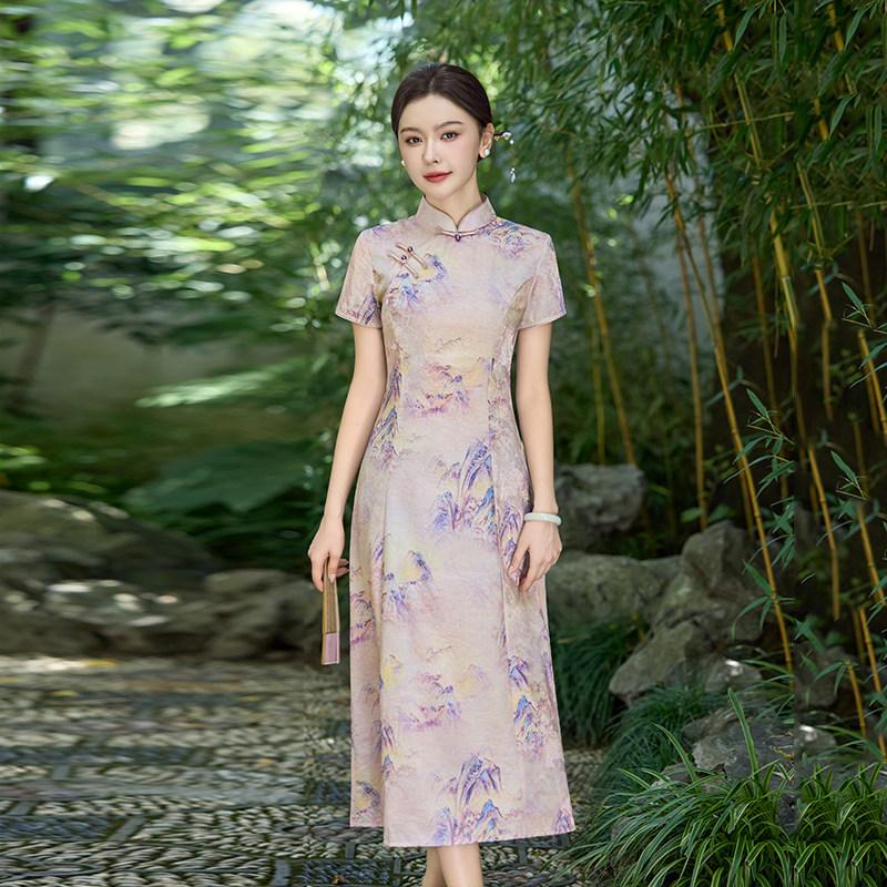Úzká matka národní styl nový čínský denní Suzhou vylepšené čchang-pao 1011 nové dámské luxusní šaty léto