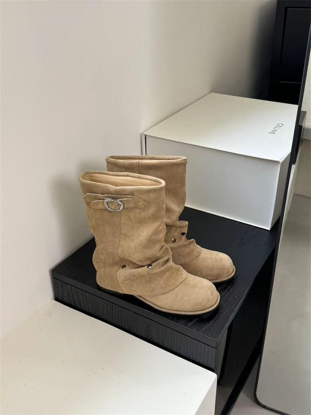 

Coarse heel tube pants tube Martin boots women s shoes 2025 new thin pile boots with skirt spring and autumn single boots short boots 41