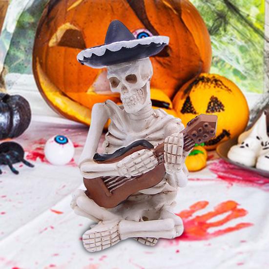 Mini Halloween Skeleton Figurines Resin Guitar/Accordion/Violin Player Skeleton Statue Halloween Collectible Decoration for Home Office Desk Decor