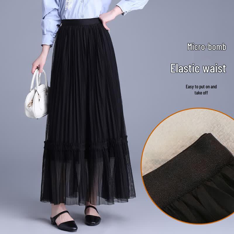 Jupe Maxi A-line Patchwork à Volants Doux