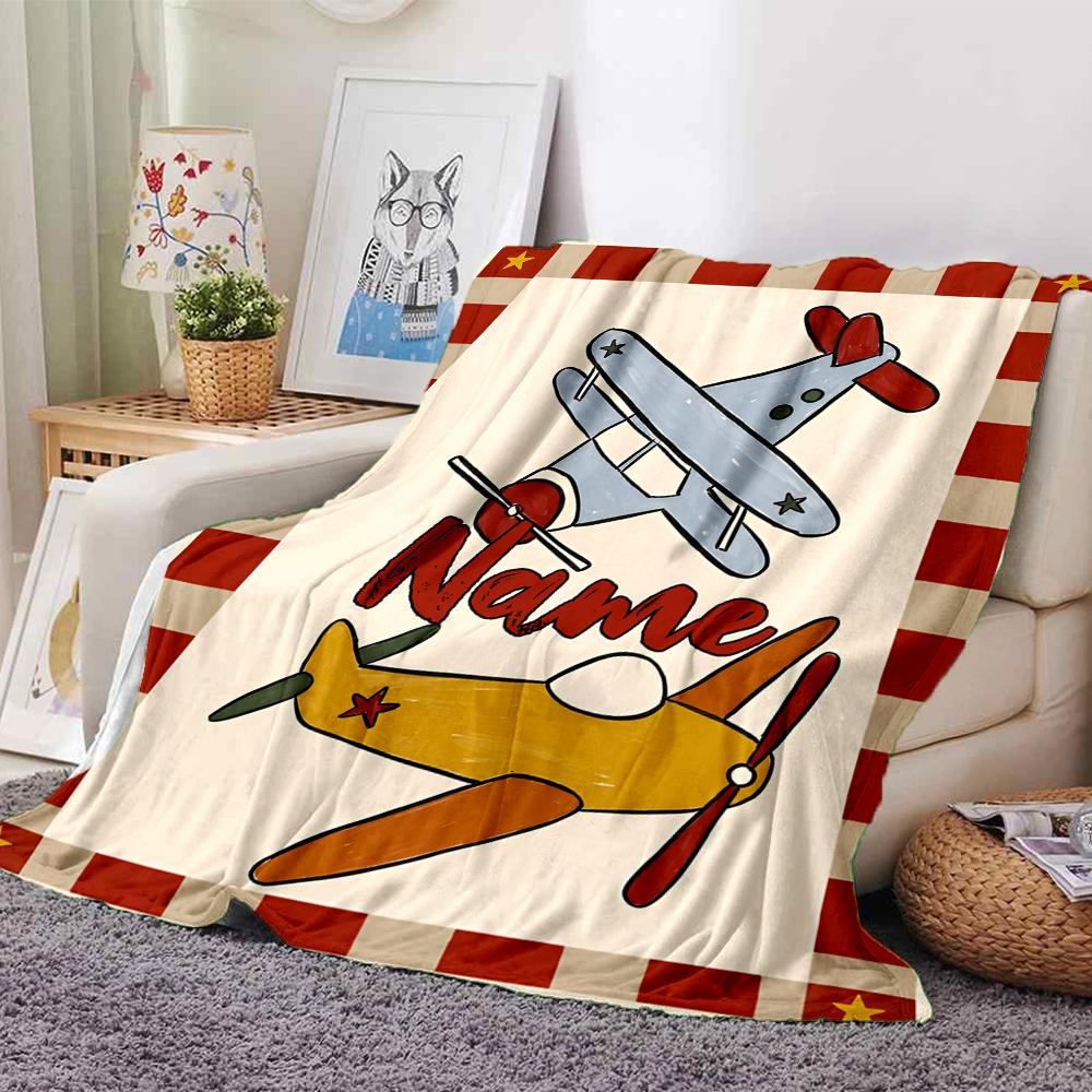 Custom Name Cute airplane Theme Printed Blanket - Perfect for Couch, Bed, Travel & Outdoor Use | Machine Washable, Cozy & Durable.