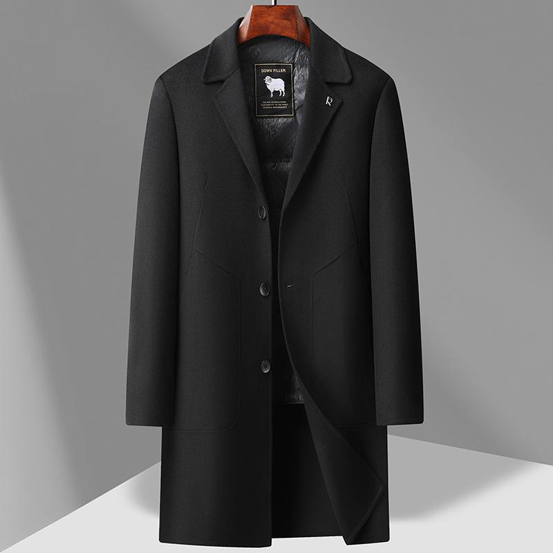 

Двустороннее шерстяное пальто с воротником для костюма, мужское осенне-зимнее новое шерстяное пальто с гусиным пухом и съемной подкладкой, деловое шерстяное пальто 3XL