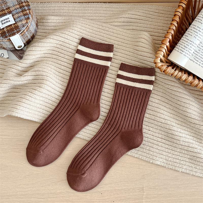 Spring and Autumn Mid-calf Cotton Socks for Women, Anti-odor Double-needle Pile Socks, Long Stockings for Warmth In Autumn and Winter