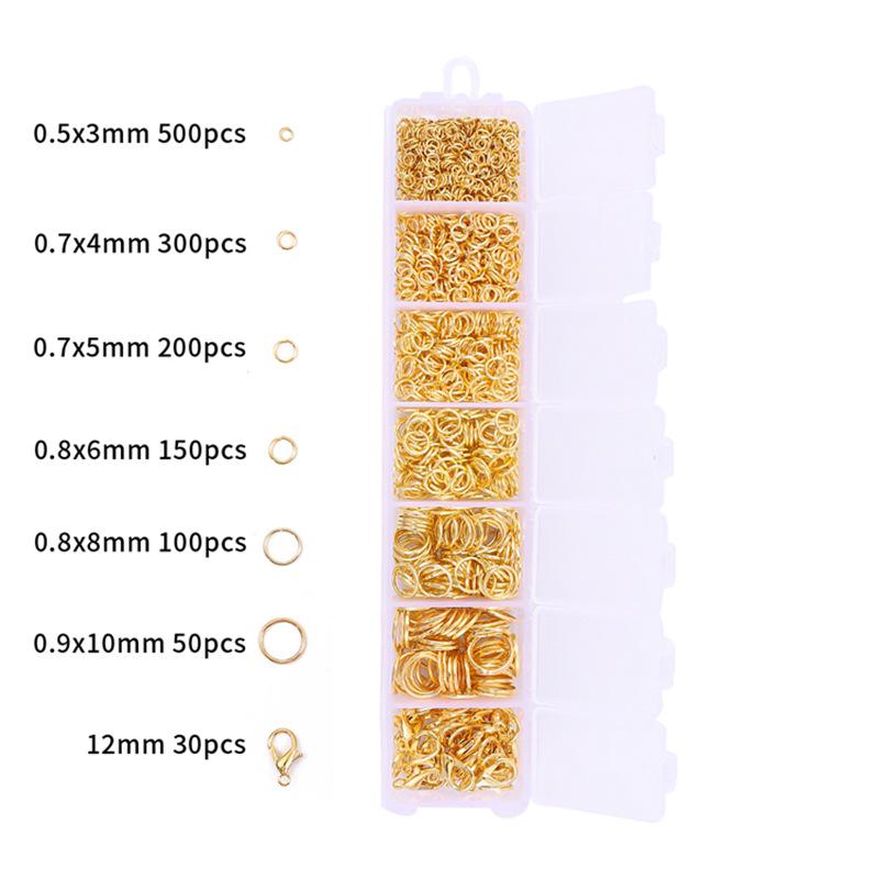 Zestaw do tworzenia biżuterii DIY: Pudełko 7-przegródkowe z zapięciami typu karabińczyk ze stopu, szpilkami w kształcie 9 i haczykami do uszu