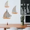 3 Stück Holzsegelboot Nautische Wandkunst Rustikale Ozean-Küstenhänge-Skulptur Mediterraner Stil Seehaus Wanddeko für Badezimmer Wohnzimmer