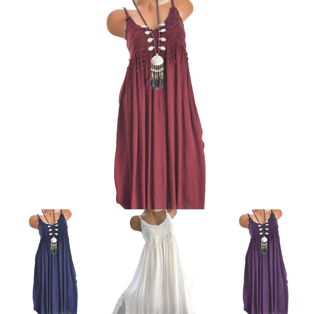 Elegant Women Summer Crew Neck Sleeveless Tank Maxi Dress With Lace Detail