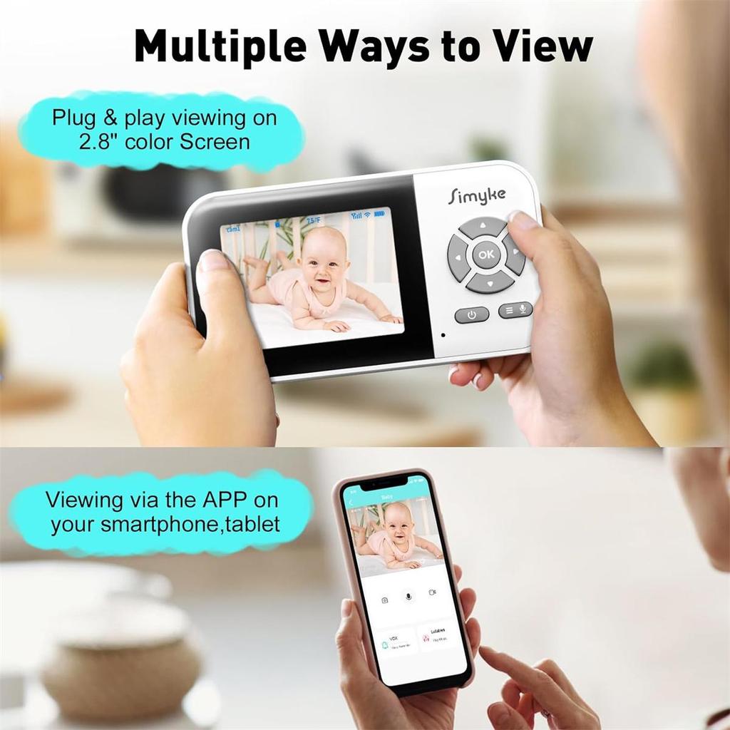 Video Baby Monitor,WiFi Baby Camera,2.8" Display and App Control,2 Way Talk,Auto Night Vision,Feeding Remind,Home Use
