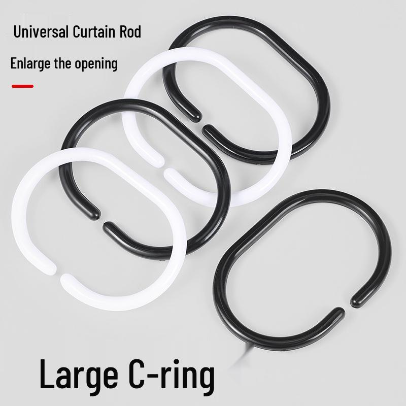 32 Oversized C-Shaped Shower Curtain Rings & Hooks - Roman Rod Compatible, Large Buckle Loops