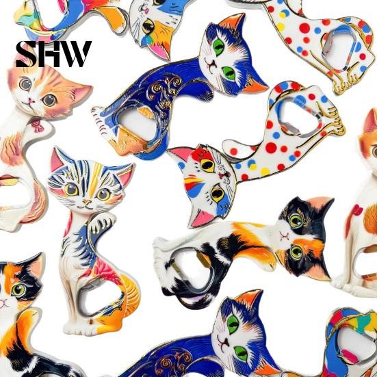 Bottle Opening Tool Cat Opener Fridge Magnet, Vintage Cartoon Kitten Decorative Magnet Magnetic for Home Bars and Kitchen Acrylic