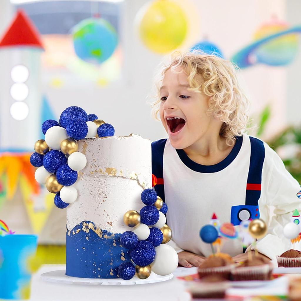 32Pcs Blue Ball Cake Topper Decorations Mini Balloons Cake Topper Sticks Foam Balls Cake Picks Cake Topper Balls Cake Decor