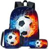 3Pcs Soccer Crown Number 7 Backpack Set,Football Print School Backpack with Lunch Bag and Pencil Case,Kids Sports Bookbag Set for Student Daily School