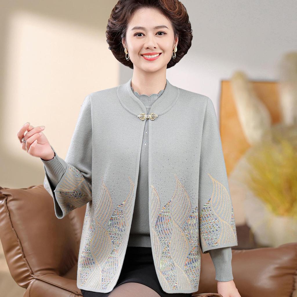 Autumn/Winter Knit Cardigan & Sweater Coat Set for Middle-Aged Women - Ideal for Mother-in-Law Wedding Banquet