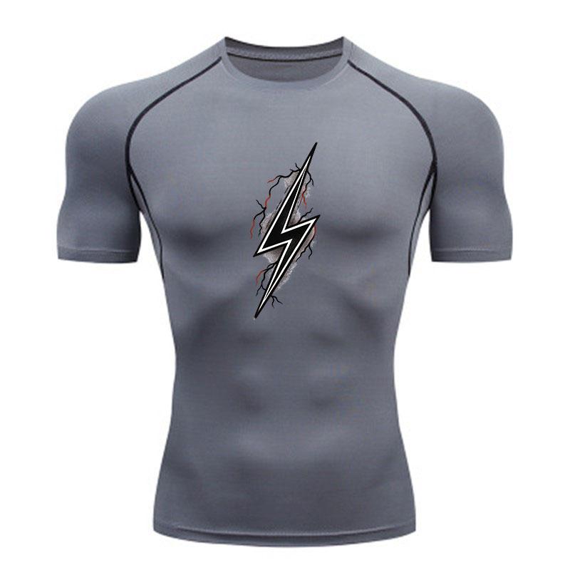 Men's Compression Fitness Sports T-Shirt, Lightning Graphic