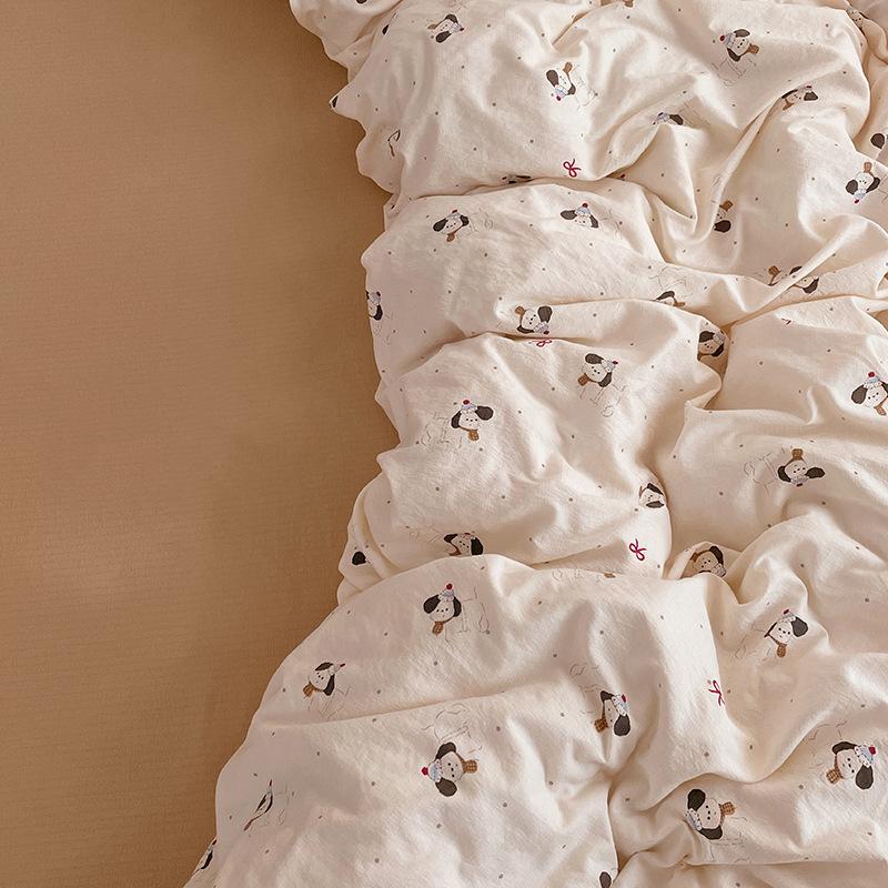 4 Piece Bedding Set Double Layer Gauze Quilt Cover Bed Sheet Pillow Cases Student Duvet Cover Fitted Sheet Soft Comfortable Bedding Set