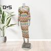 Women Dress Colorful Print Deep V Neck Long Lantern Sleeves Loose Waist Bohemian Style Vacation Shopping Dating Maxi Dress
