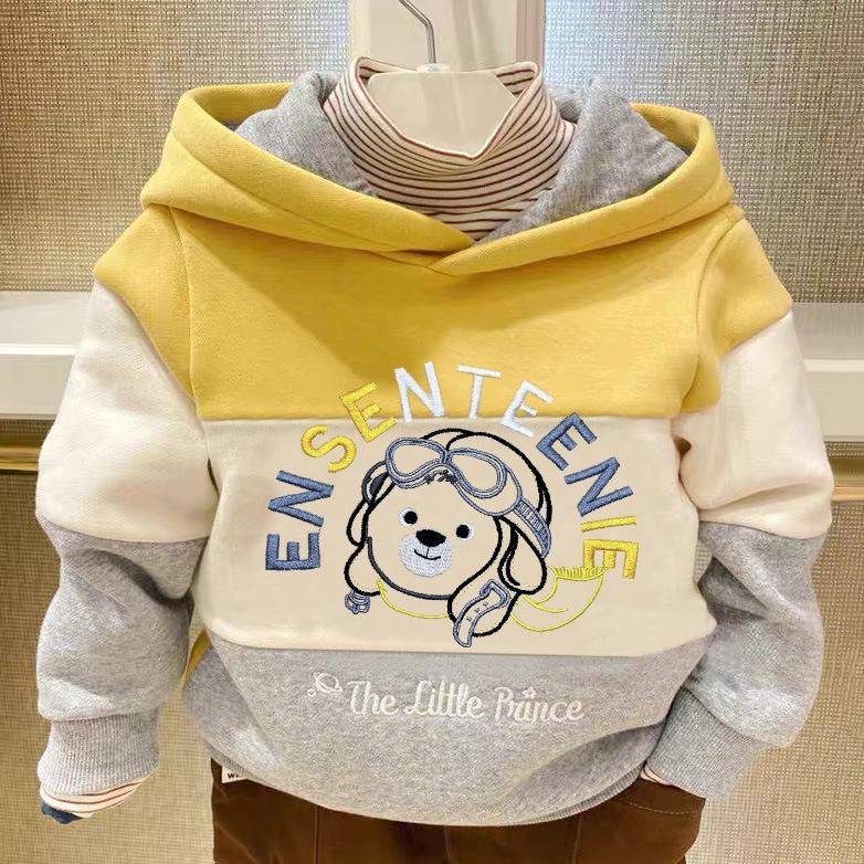 Boys Color Block Hooded Fleece Sweatshirt - Thick Autumn/Winter Pullover 140 cm жёлтый