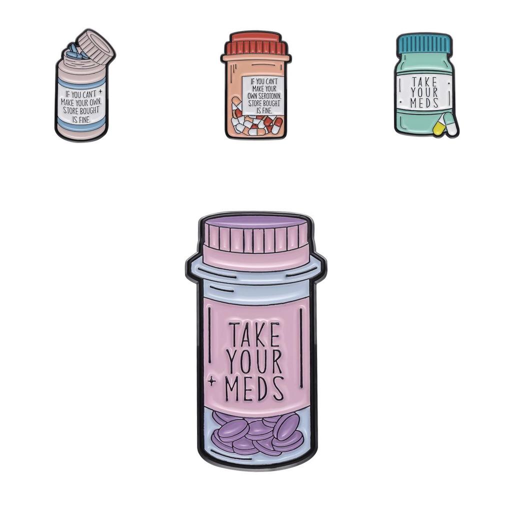 Fashionable Brooch Letter With Vibrant Cartoon Pill Bottle Design Ideal For Accessories Trendy