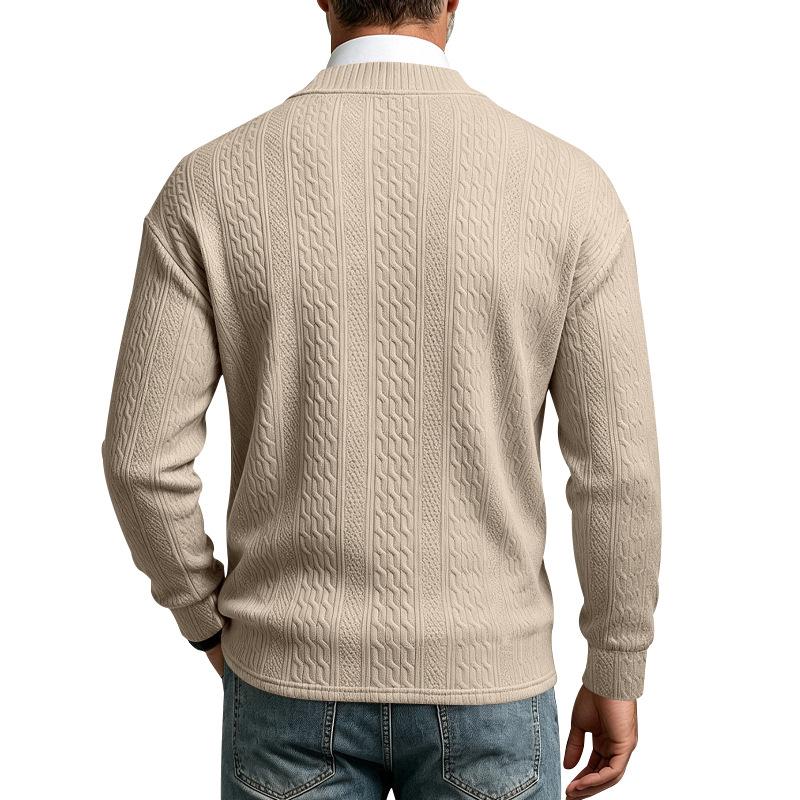 Maglione da Uomo Autunno Inverno a Treccia Monocolore Scollo a V Manica Lunga Casual Business Maglione Lavorato a Maglia