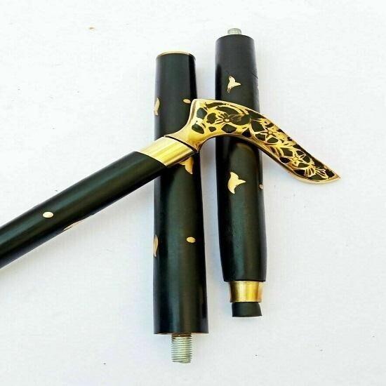 Antique Style Victorian Vintage Designer Brass Handle Cane Wooden Walking Stick