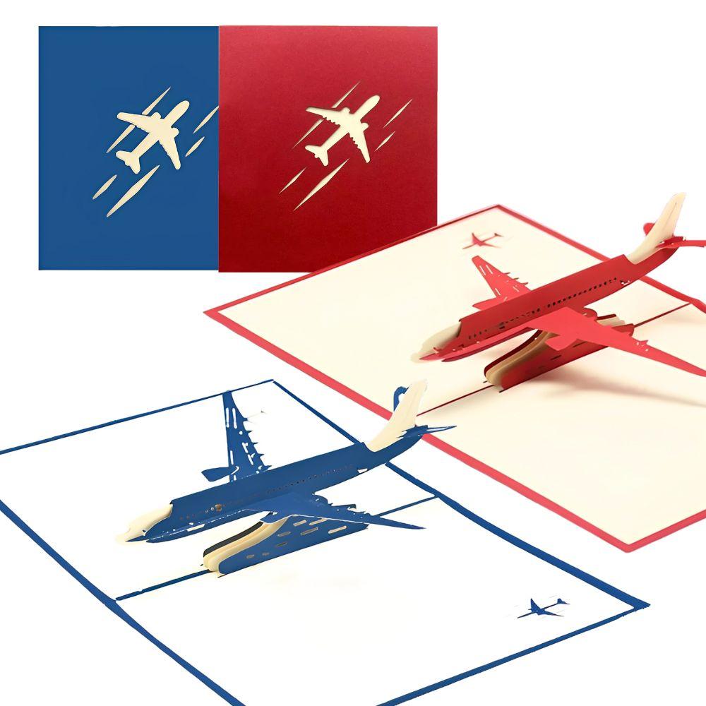 1pc Red /Blue Paper 3D Aircraft Greeting Card Creative Handmade Exquisite Model Birthday Anniversary Thanksgiving Gift YMY