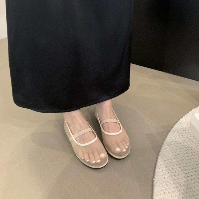 2025 Spring and Autumn New Fashion Versatile Flat Bottom Round Head Fashion Mesh Breathable Light Mouth Black Single Shoes Grandma