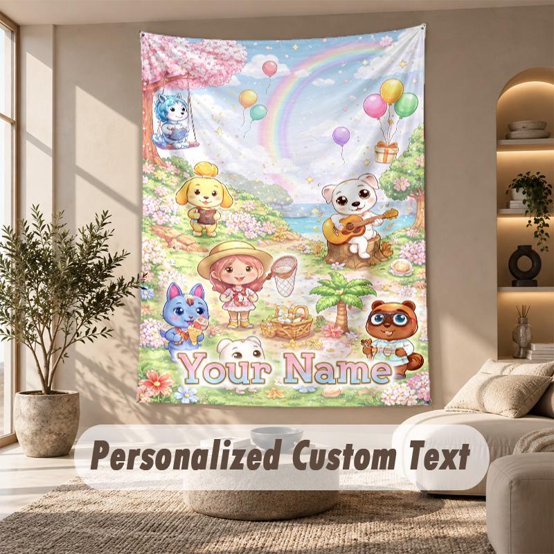 Tapestry Custom Name Text, Wall Hanging Tapestry Home Room DecorAnimal Crossing