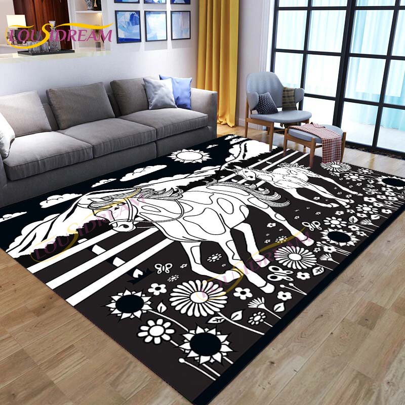 3D Running Horses Carpet Animal Rug for Home Living Room Sofa Colorful Horse Floor Mats Child Bedroom Decor Kids Play Carpets